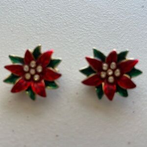 Poinsettia clip on earrings